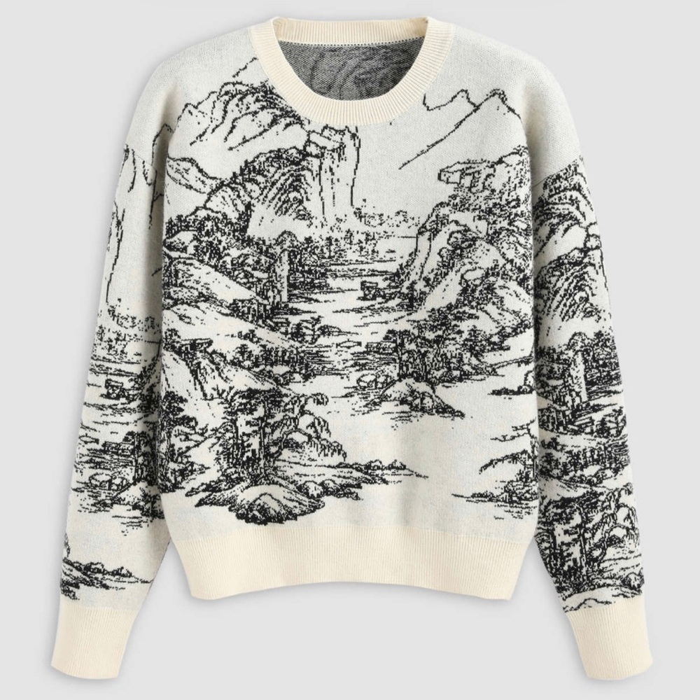 NWT toile print sweater XL ivory/black - Picture 1 of 6